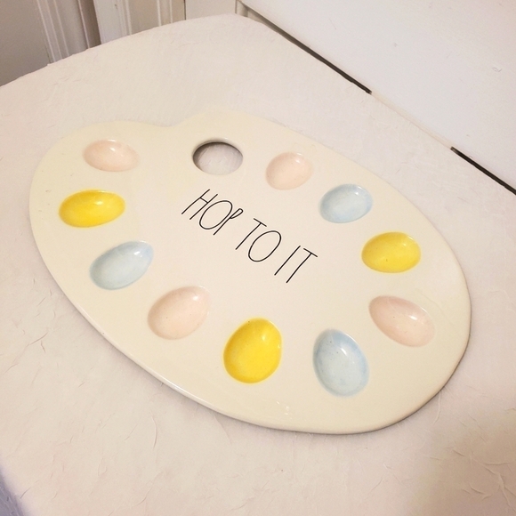 Rae Dunn Easter "Hop To It" Deviled Egg Platter Painter's Palette Dish - Picture 2 of 7